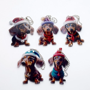 Christmas Dachshund Dog Acrylic Pendant Cartoon Holiday Decoration For Home Car Bag Keyring Hanging Ornament Dog Lovers Gift