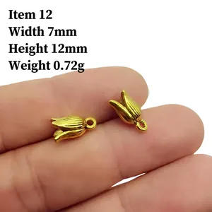 Detailed view of golden tulip charm with size 12x7mm and weight specifications