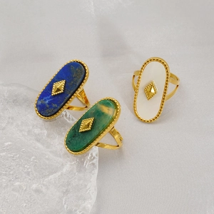 Détails de bagues ovales vintage avec incrustations de turquoise et de nacre