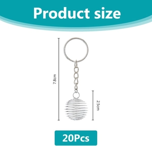 Detailed size specifications for silver spiral cage pendants with keychains in 20pcs set