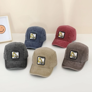 Excavator Embroidery Washed Cotton Baseball Cap Vintage Camper Style Kids Sun Hat Retro Outdoor Adjustable Boys Girls