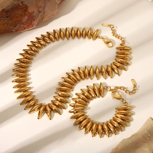 Waterproof Bullet Link Necklace And Bracelet Stainless Steel Jewelry Gold Plated Minimalist Industrial Style Women