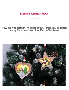 Luminous Christmas wood ornaments with LED light heart and star shapes on tree
