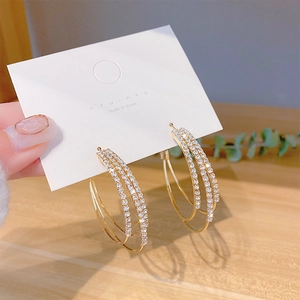 Triple Intertwined Circle Hoop Earrings With 925 Sterling Silver Earring Post Copper Rhinestone Pave Women Luxury Jewelry
