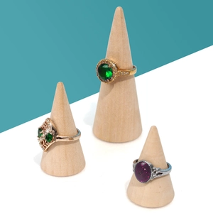 Wooden Ring Display Stand Solid Wood Cone Shaped Conical Jewelry Organizer For Countertop Showcase Natural