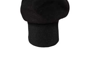 Close-up of elastic ribbed cuffs on a thick black fleece jacket with high-quality stitching