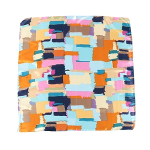 Abstract colorful block print 60cm square silk scarf with smooth satin finish