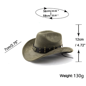 Dettaglio cappello cowboy in scamosciato con stemma aquila e misure delle dimensioni