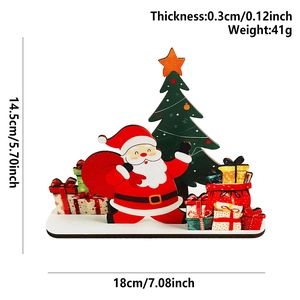 Detailed view of 18x14.5cm wooden Santa Claus tabletop stand with size and weight specs