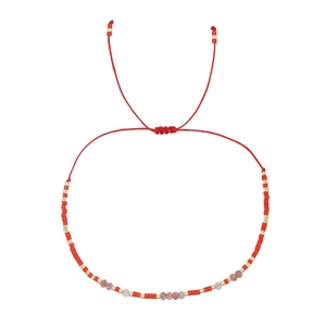 Böhmisches gewebtes rotes Seilarmband mit bunten Perlen und Naturkristallsteinen