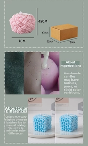 Detailed size specifications for pink woven and blue honeycomb geometric scented candles