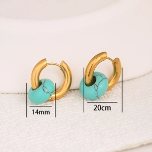 New Chinese style stainless steel gold hoop earrings with turquoise stone beads