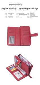 Women long leather wallet vintage large capacity zip purse card holder organizer
