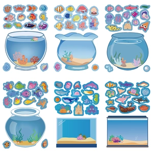 Vista detallada de 6 sets de pegatinas DIY tema océano con peceras y criaturas marinas