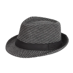 Classic houndstooth fedora hat with black grosgrain ribbon for men in British style