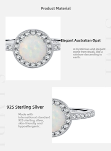 Detailed view of S925 sterling silver ring featuring a round opal stone and hallmarked S925