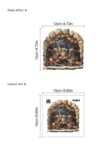 Guide des tailles pour stickers Noël souris montrant l'effet de pose et dimensions 12x12cm