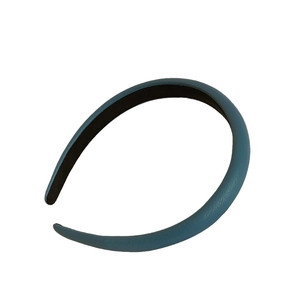 Minimalist deep blue leather sponge headband for women with a non-slip velvet interior