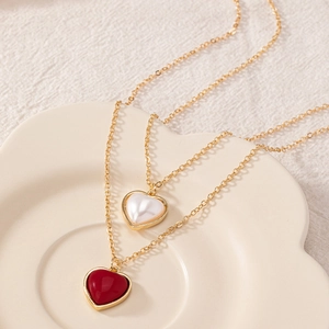 Heart Pendant Necklace Resin Artificial Pearl Shell Elegant Gold Plated Alloy Dainty Simple Jewelry Women Mothers Day Gift