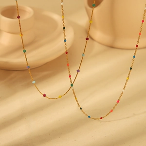 Collana Di Perline Colorate Placcata Oro 18K Acciaio Al Titanio Gioielli Boho Minimalisti Eleganti Per Donna