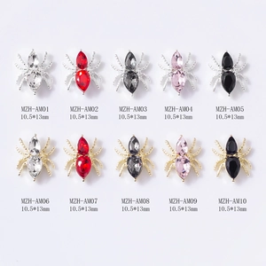 3D spider nail charms in 10 colors with teardrop rhinestones for Halloween nail art