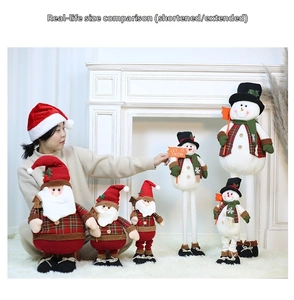 Detail of telescopic Santa and snowman dolls showing adjustable legs for Christmas decor
