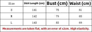 Size chart showing S, M, L measurements for the backless sequin party dress