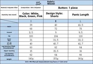 Tableau des tailles détaillé pour ensemble gilet sans manches et short en polyester