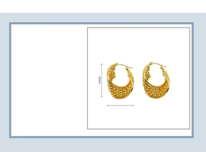 Detail view of 18K gold plated stainless steel hollow mesh spiral earrings for women