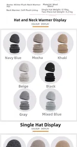 Detail view of winter knitted beanie and neck warmer set with soft fleece lining