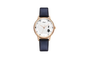 Dettaglio dell'orologio al quarzo Tadi con silhouette di ragazza sul quadrante bianco
