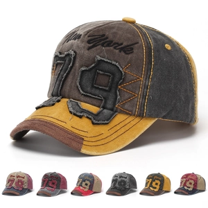 Gewaschene Baumwolle Baseballkappe Vintage Distressed Style New York Buchstabenstickerei Nummer Design Verstellbarer Sonnenhut