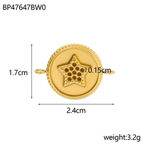Detailed size specifications of a golden star angel pendant with 2.4cm x 1.7cm dimensions