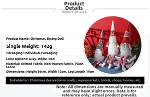 Detailed dimensions of the sitting Christmas gnome showing height 36cm and width 12cm
