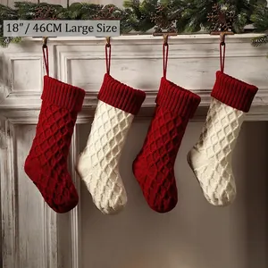Großer Weihnachtsstrumpf Strick Acryl Hängender Geschenkbeutel Kamin Dekoration Klassisches Rautenmuster Festlich Feiertag