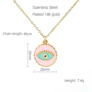 Detailed specs of stainless steel evil eye pendant necklace with 18k gold plating
