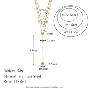 Three-layer 18K gold-plated stainless steel flower tassel necklace with size details