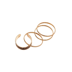 Fashionable 4-piece bracelet set featuring leopard print cuff and gold metal slim rings