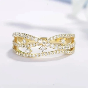 Anillo De Banda Entrelazado Multicapa Cobre Circón Hueco Dorado Moda Vintage Estilo Romano Para Mujeres