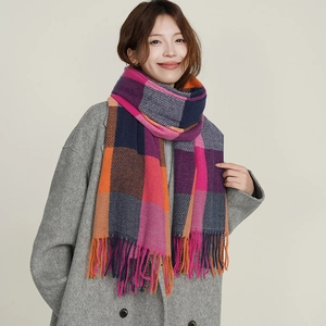 Women Classic Plaid Scarf Winter Warm Tassel Shawl Soft Polyester Imitation Cashmere Wrap British Style Long Neck Scarf