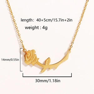 Detailed size specifications for the gold rose pendant necklace with weight and length measurements