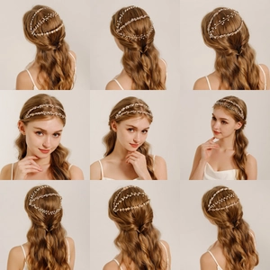 Handmade Baroque Bridal Headband Alloy Rhinestone Flower Leaves Imitation Artificial Pearl Acrylic Crystal Hair Band Wedding Women