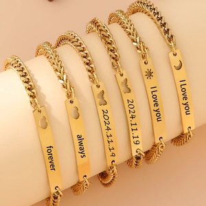 Edelstahl Panzerkette ID Armband Für Damen Herren 18K Vergoldet Sonne Mond Herz Schmetterling Hohles Design Mode Schmuck