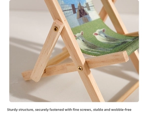 Close-up of durable screw fixings and solid wood frame on mini folding chair phone stand