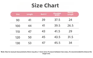 Detailed size chart for kids' faux fur coat featuring measurements for length and chest