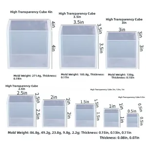 Multiple sizes of square silicone cube molds from 0.5 to 4 inches for DIY resin casting