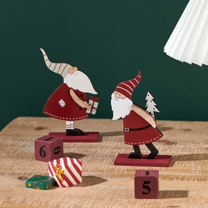 Handcrafted wooden Santa Claus tabletop countdown decoration set for Christmas desktop decor