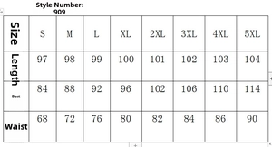 Detailed size chart for women V-neck loose dress showing measurements from S to 5XL