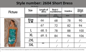 Tableau des tailles avec mesures de poitrine et de taille pour mini robe à fleurs