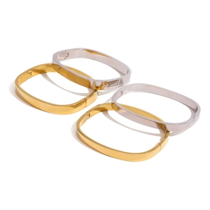 Classic square buckle bangles in gold and silver stainless steel minimalist set